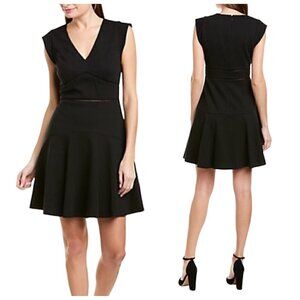 NWT Rebecca Taylor "Taylor" diamond-pattern Black Cap-Sleeve V-Neck dress Size 8